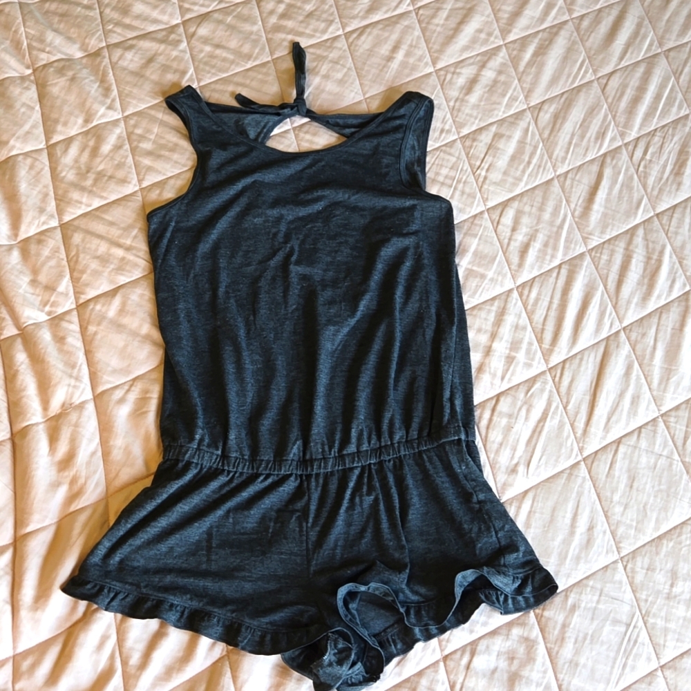 Charcoal Gray Victoria's Secret Sleeveless Romper (Sz S) with keyhole back + tie